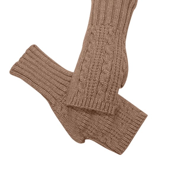 Xfvqtps Fingerless Gloves for Womens Thumb Hole Wrist Knitting Crochet Solid Color Fashion Windproof Thermal Warm Winter Mittens Khaki