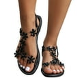 thumbnail image 1 of Xfvqtps Flat Sandals for Women Elastic Straps Slip on Open Toe Transparent Straps Flower Rhinestone Decoration Comfortable Non Slip Breathable Beach Summer Leather Sandals Black, 1 of 9