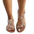 thumbnail image 1 of Xfvqtps Flat Sandals for Women Elastic Straps Slip on Open Toe Transparent Straps Flower Rhinestone Decoration Comfortable Non Slip Breathable Beach Summer Leather Sandals Gold, 1 of 9