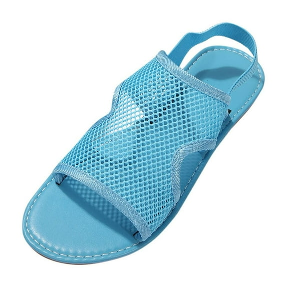 Xfvqtps Flat Sandals for Women Slingback Open Toe Elastic Strap Mesh Hollow out Side Cutout Breathable Lightweight Non Slip Dressy Casual Summer Sandals Blue
