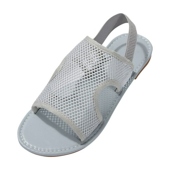 Xfvqtps Flat Sandals for Women Slingback Open Toe Elastic Strap Mesh Hollow out Side Cutout Breathable Lightweight Non Slip Dressy Casual Summer Sandals Gray