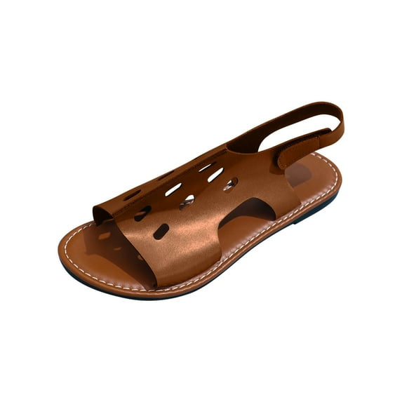 Xfvqtps Flat Sandals for Women Slingback Hook and Loop Strap Open Toe Hollow out Side Cutout Breathable Lightweight Non Slip Dressy Casual Summer Sandals Coffee