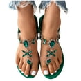 thumbnail image 1 of Xfvqtps Flat Sandals for Women T-Strap Transparent Elastic Flash Rhinestone Decor Colorful Dressy Wedding Slip on Non Slip Summer Flip Flops Thong Sandals Green, 1 of 6