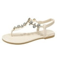 thumbnail image 1 of Xfvqtps Flat Sandals for Women T-Strap Transparent Elastic Flash Rhinestone Decor Dressy Wedding Elegant Slip on Non Slip Summer Flip Flops Thong Sandals Beige, 1 of 9