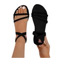 thumbnail image 1 of Xfvqtps Flat Sandals for Women Ankle Elastic Strap Slip on Suede Open Toe Solid Color Comfortable Non Slip Leather Beach Summer Sandals Black, 1 of 9