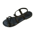 thumbnail image 1 of Xfvqtps Flat Sandals for Women Elastic Strap Weaving Cross Straps Solid Color Open Toe Non Slip Beach Roman Sandals Black, 1 of 9