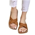 thumbnail image 1 of Xfvqtps Flat Sandals for Women Slide Cross Straps Open Square Toe Leather Retro Non Slip Breathable Beach Summer Slide Sandals Brown, 1 of 1