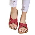 thumbnail image 1 of Xfvqtps Flat Sandals for Women Slide Cross Straps Open Square Toe Leather Retro Non Slip Breathable Beach Summer Slide Sandals Wine, 1 of 9