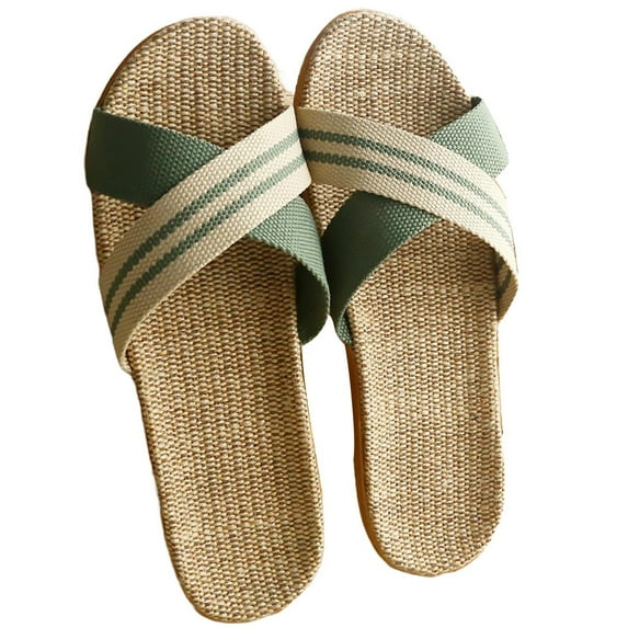 Xfvqtps Flat Sandals for Women Slide Knit Cross Straps Weaving Insole Open Toe Non Slip Breathable Beach Summer Slippers Green