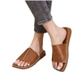 thumbnail image 1 of Xfvqtps Flat Sandals for Women Slide Open Square Toe Split Joint Leather Soft Sole Non Slip Breathable Beach Summer Slide Sandals Brown, 1 of 9