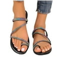 thumbnail image 1 of Xfvqtps Flat Sandals for Women Slide Toe Ring Gradient Rhinestone Straps Non Slip Breathable Beach Summer Slide Sandals Black, 1 of 9