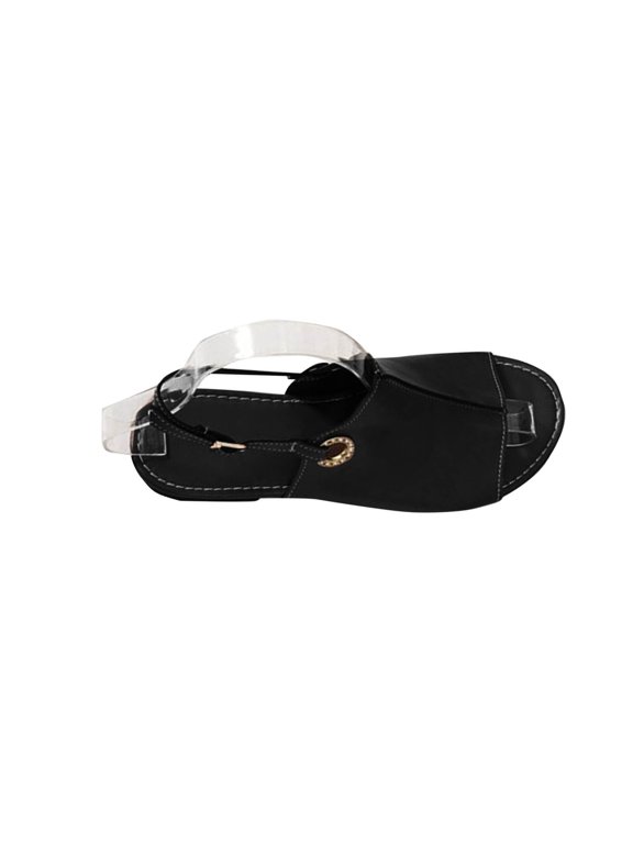 Flat Sandals for Women Slingback Buckle Strap Open Toe Leather Split Joint Breathable Lightweight Non Slip Dressy Casual Summer Sandals Black