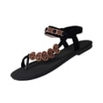thumbnail image 1 of Xfvqtps Flat Sandals for Women Summer Bohemian Style Elastic Back Strappy Embroidered Open Toe Thong Shoes, 1 of 9
