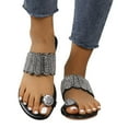 thumbnail image 1 of Xfvqtps Flat Sandals for Women Toe Ring Clip Toe Rhinestone Decor Sparkly Slide Slip on Dressy Wedding Non Slip Lightweight Summer Sandals Black, 1 of 9
