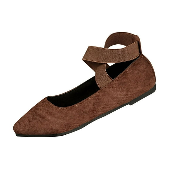 Xfvqtps Flat Sandals for Womens Ankle Cross Elastic Straps Pointy Toe Suede Solid Color Spring Fall Summer Flats Brown