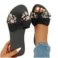 thumbnail image 1 of Xfvqtps Flat Sandals for Womens Bow Decor Flower Print Flatform Slip on Slide Open Toe Soft Sole Non Slip Casual Beach Summer EVA Sandals Black, 1 of 9