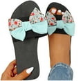 thumbnail image 1 of Xfvqtps Flat Sandals for Womens Bow Decor Flower Print Flatform Slip on Slide Open Toe Soft Sole Non Slip Casual Beach Summer EVA Sandals Green, 1 of 9