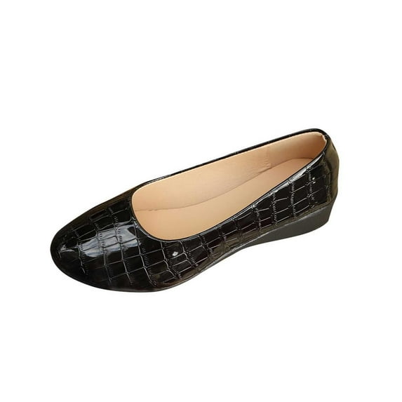 Xfvqtps Flat for Womens Slip on Almond Toe Stone Embossing Micro Wedge Soft Sole Spring Summer Casual Shoes Black