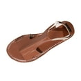 thumbnail image 1 of Xfvqtps Flats Sandals for Women Elastic Strap Put Together Side Cutout Open Toe Non Slip Breathable Beach Summer Leather Sandals Brown, 1 of 9