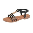 thumbnail image 1 of Xfvqtps Flats Sandals for Women Elastic Strap Strappy Beads Open Toe Non Slip Breathable Beach Summer Roman Sandals Black, 1 of 9