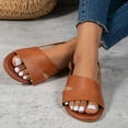 thumbnail image 1 of Xfvqtps Flats Sandals for Women Slingback Adjustable Strap Open Toe Solid Color Leather Sandals Brown, 1 of 9
