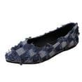 thumbnail image 1 of Xfvqtps Flats Womens Bohemian Shoes Plaid Denim Flats Pointed Toe Casual Comfortable Slip on Shoes Flats for Women Blue, 1 of 9