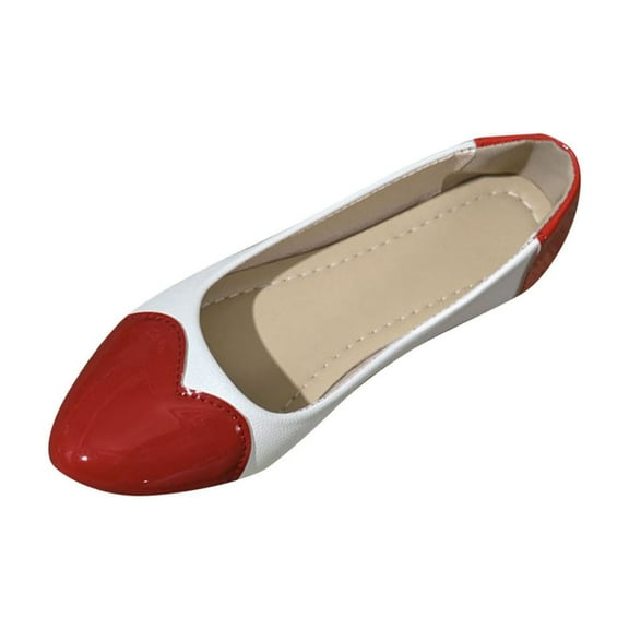 Xfvqtps Flats for Women Slip on Pointy Toe Color Blocked Love Heart Thick Soft Sole Comfortable Leather Sandals Red