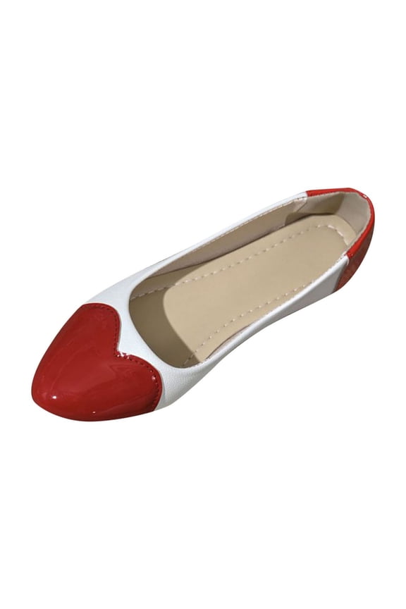 Flats for Women Slip on Pointy Toe Color Blocked Love Heart Thick Soft Sole Comfortable Leather Sandals Red