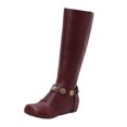 thumbnail image 1 of Xfvqtps Fleece Lined Knee High Boots for Women Flat Warm Winter Boots with Belt Buckle Comfortable Hidden Wedge Heel Casual Boots Wine, 1 of 7