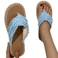 thumbnail image 1 of Xfvqtps Flip Flops for Women Flat Weave Clip Toe Slip on Slide Denim Retro Soft Sole Non Slip Casual Beach Summer Sandals Blue, 1 of 8
