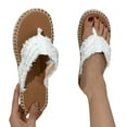 thumbnail image 1 of Xfvqtps Flip Flops for Women Flat Weave Clip Toe Slip on Slide Denim Retro Soft Sole Non Slip Casual Beach Summer Sandals White, 1 of 7