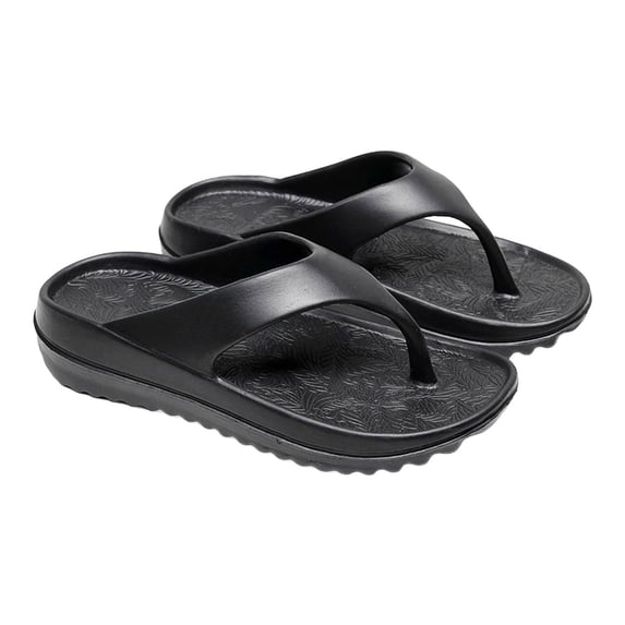 Xfvqtps Flip Flops for Women Micro Wedge Pattern Insole Thick Sole Non Slip Solid Color Beach Bathroom Outdoor Indoor EVA Slides Slippers Black