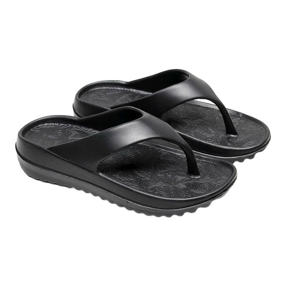 Xfvqtps Flip Flops for Women Micro Wedge Pattern Insole Thick Sole Non Slip Solid Color Beach Bathroom Outdoor Indoor EVA Slides Slippers Black