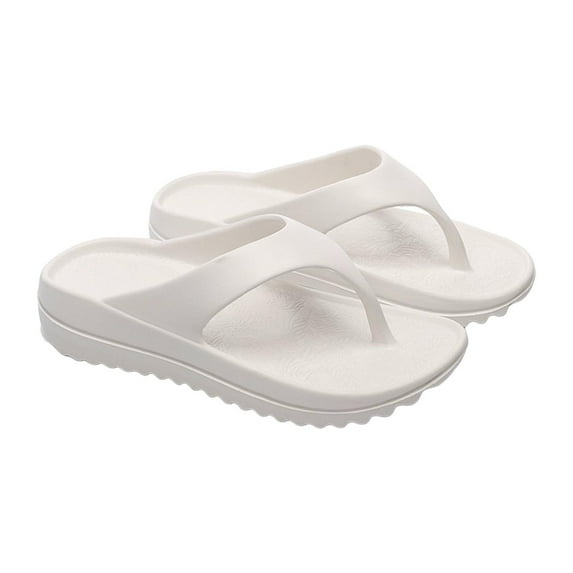 Xfvqtps Flip Flops for Women Micro Wedge Pattern Insole Thick Sole Non Slip Solid Color Beach Bathroom Outdoor Indoor EVA Slides Slippers White