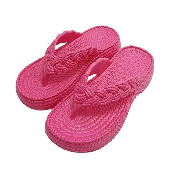 Xfvqtps Flip Flops for Women Flatform Wedge Split Toed Solid Color Beach Casual Summer Sandals Hot Pink