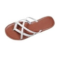 thumbnail image 1 of Xfvqtps Flip Flops for Womens Flat Sole Cross Weaving Straps Leather Casual Beach Summer Strappy Slippers White, 1 of 6