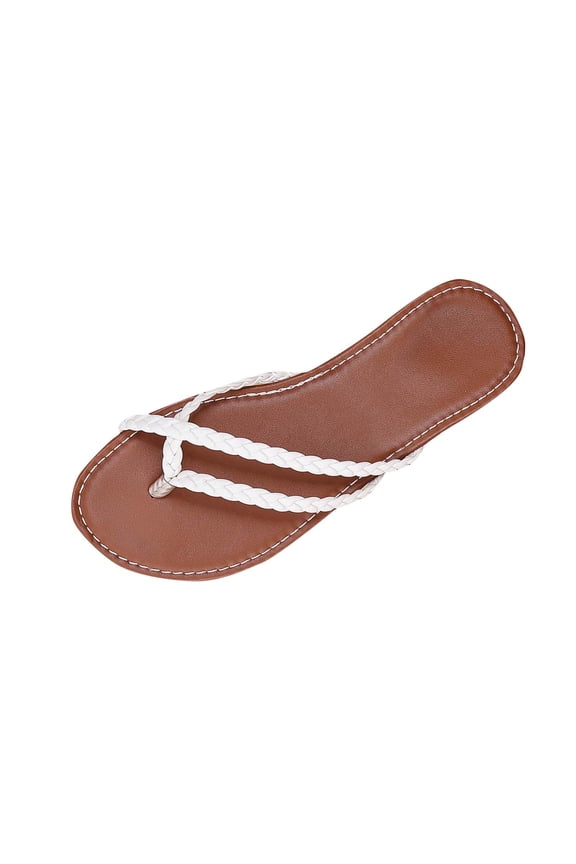 Flip Flops for Womens Flat Sole Weaving Straps Casual Beach Summer Sandals White