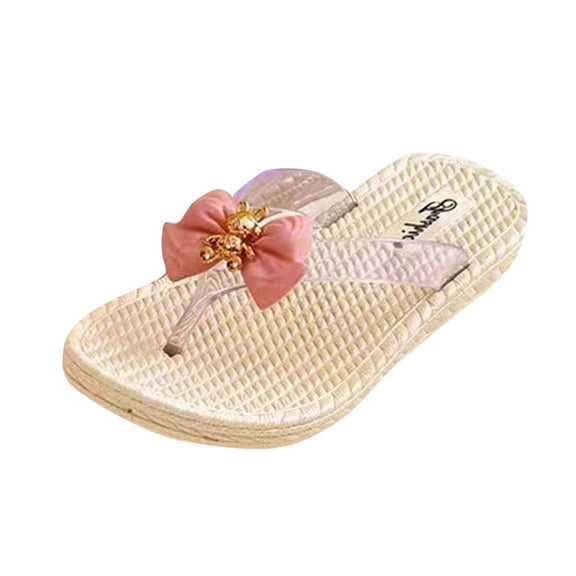 Xfvqtps Flip Flops for Womens Thick Sole Bowknot Casual Beach Summer Sandals Pink