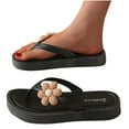 thumbnail image 1 of Xfvqtps Flip Flops for Womens Thick Sole Flower Decor Beach PVC Sandals Black, 1 of 9