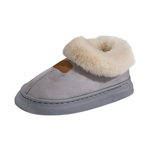 Xfvqtps Fluffy Slippers for Men Winter Warm Lined Suede Flatform Mini Boots Slip on Furry Cozy Short Ankle Shoes Indoor and Outdoor Plush Shoes Gray