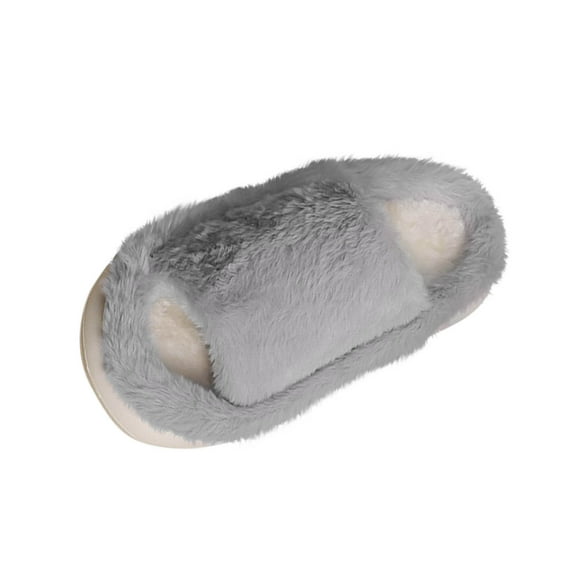 Xfvqtps Fluffy Slippers for Women Winter Warm Open Toe Slip on Thick Sole PVC Solid Color Furry Cozy Indoor and Outdoor Plush Shoes Gray