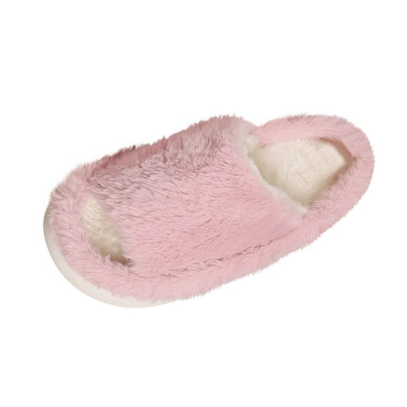 Xfvqtps Fluffy Slippers for Women Winter Warm Open Toe Slip on Thick Sole PVC Solid Color Furry Cozy Indoor and Outdoor Plush Shoes Pink
