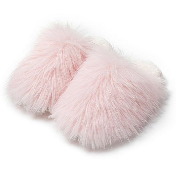 Xfvqtps Fluffy Slippers for Women Winter Warm Slip on Solid Color Furry Cozy Indoor and Outdoor Plush Shoes Pink