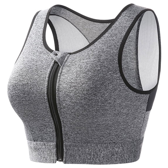 Xfvqtps Front Zipper Sports Bra for Women Back Mesh Breathable Racerback Yoga Workout High Impact Sports Bra Gray