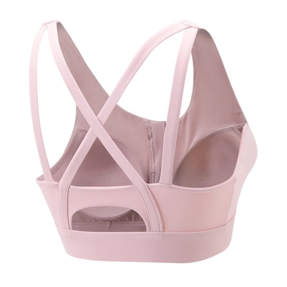 Xfvqtps Front Zipper Sports Bra for Women Cross Back Padded Breathable High Impact Yoga Workout Sports Bra Pink