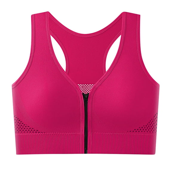 Xfvqtps Front Zipper Sports Bra for Women Mesh Breathable Racerback Yoga Workout High Impact Sports Bra Hot Pink