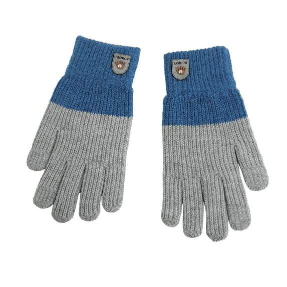 Xfvqtps Full Finger Gloves Touchscreen Winter Warm Gloves Knit Color Blocking Stretchy Extended Mittens for Women Gray