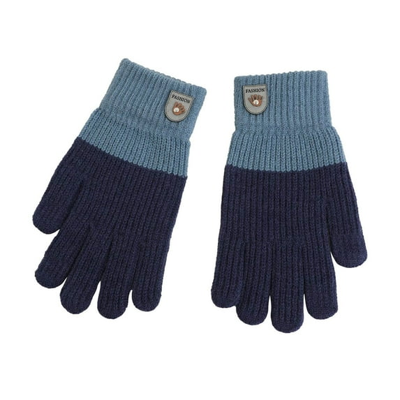 Xfvqtps Full Finger Gloves Touchscreen Winter Warm Gloves Knit Color Blocking Stretchy Extended Mittens for Women Navy