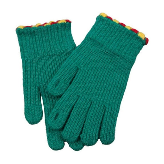 Xfvqtps Full Finger Gloves with Hole Touchscreen Winter Warm Gloves Knit Color Blocked Edge Stretchy Extended Mittens for Women Army Green