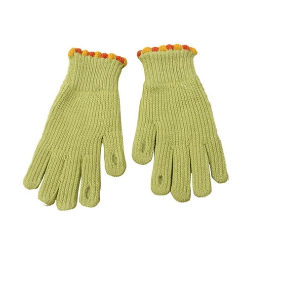 Xfvqtps Full Finger Gloves with Hole Touchscreen Winter Warm Gloves Knit Color Blocked Edge Stretchy Extended Mittens for Women Green